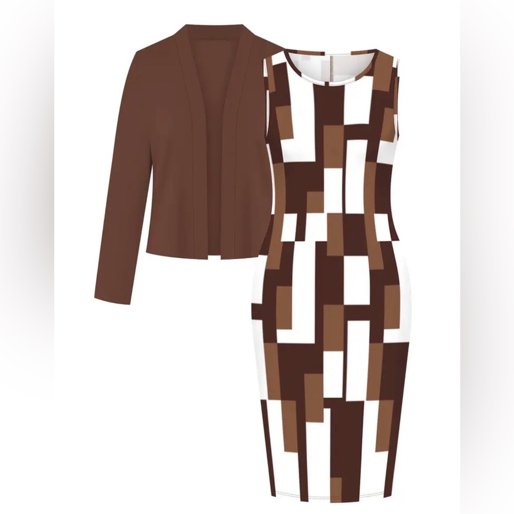 Geometric Brown and White Dress